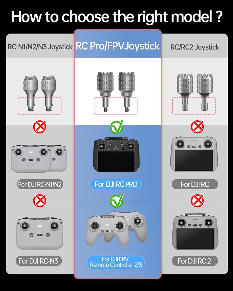 LKTOP 2 Pairs Controller Stick Replacement Joystick for DJI 𝗥𝗖 𝗣𝗿𝗼, 𝗙𝗣𝗩 𝗥𝗲𝗺𝗼𝘁𝗲 𝗖𝗼𝗻𝘁𝗿𝗼𝗹𝗹𝗲𝗿 𝟮/𝟯, Thumb Rocker for DJI Mini 3 Pro, Air 2S, Mavic 3/Pro/Classic/Cine, Avata/2, FPV - Image 2